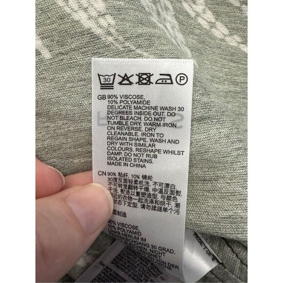 Reiss Colby Khaki Green Tan Tropical Palm Print Smocked Waist Midi Dress 2 - Picture 7 of 7